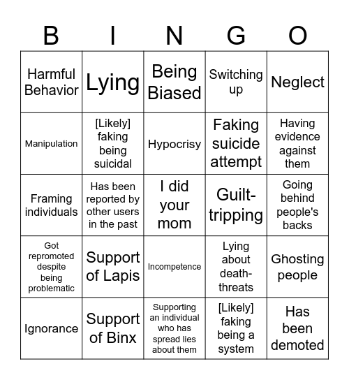 Cheyenne778 AJ Bingo Card