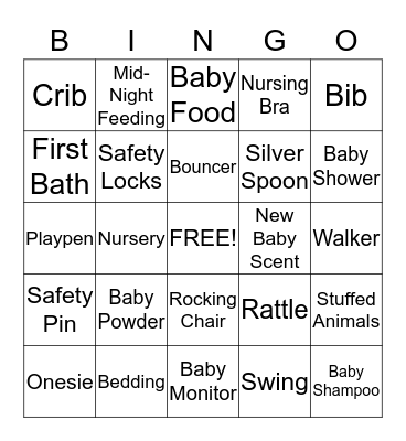 Baby Shower Bingo Card