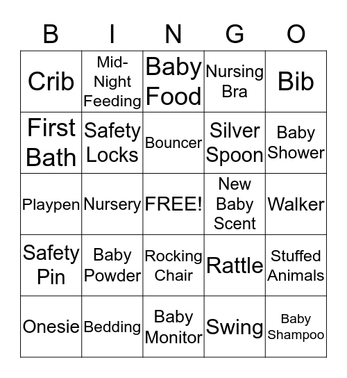 Baby Shower Bingo Card