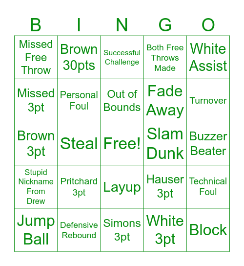 Celtics Bingo Card