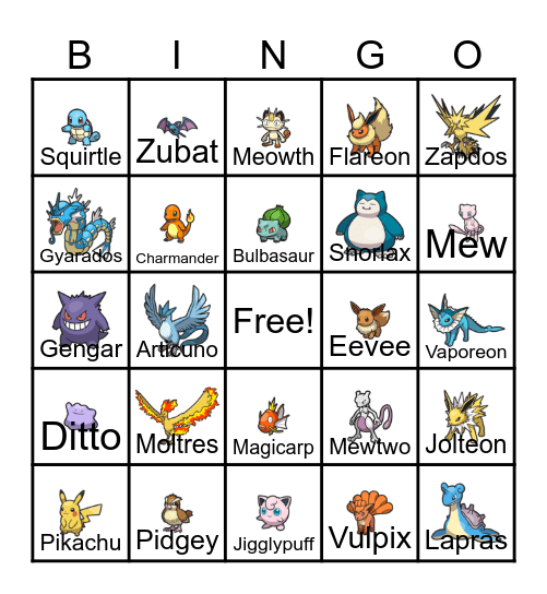 Pokémon Bingo Card