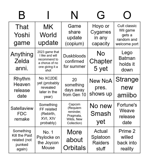 It's February Bingo Card