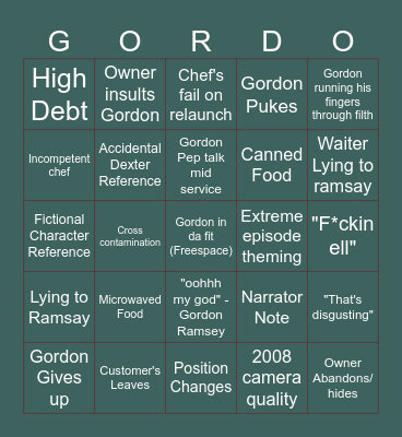 Gordon Bingo Card
