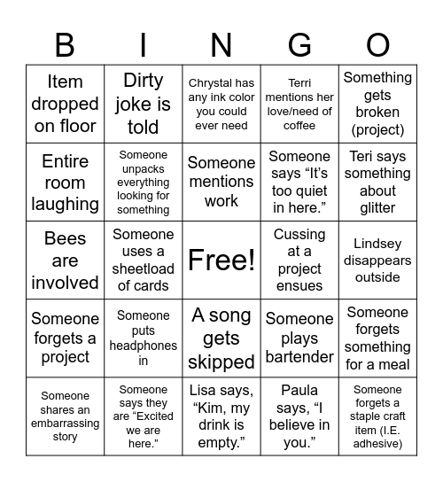 Craft Retreat Bingo Day1/3 Bingo Card