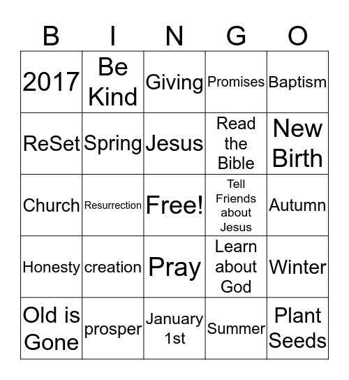 ReSet for 2017 Bingo Card