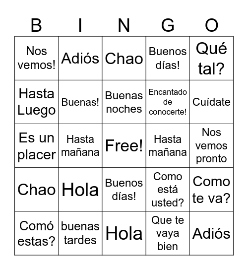 Saludos y Despedidas Bingo Card