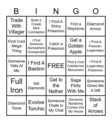 Cobblemon Day 1 Bingo Board Bingo Card