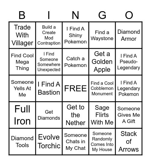 Cobblemon Day 1 Bingo Board Bingo Card