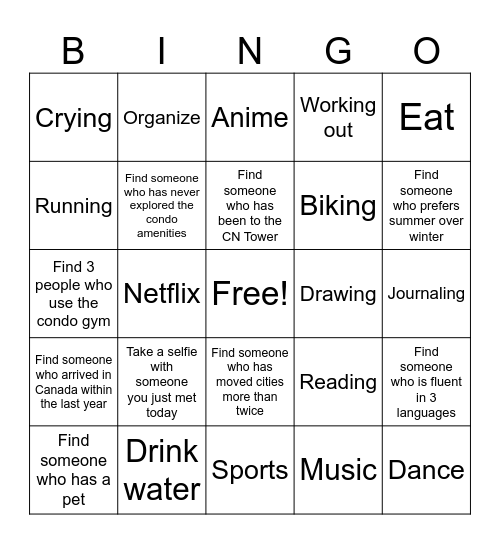 SHUFFLE Bingo Card