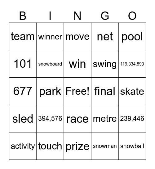 Bingo (C L7) Bingo Card