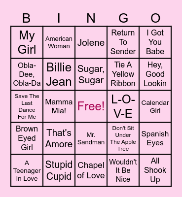 Love Songs Music Bingo! Bingo Card