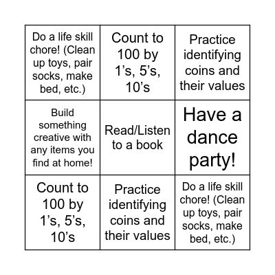 Miss L.’s Snow Day Bingo Card