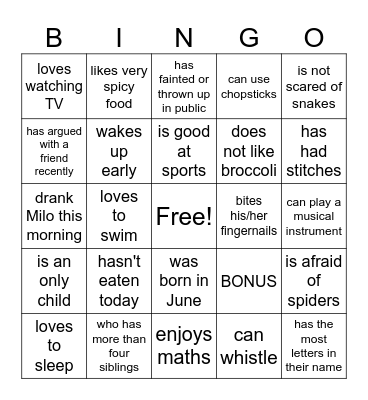 Untitled Bingo Card