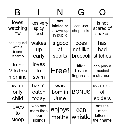 Untitled Bingo Card