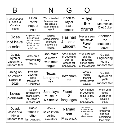 NSM 2026 Team Building Bingo 1 Bingo Card