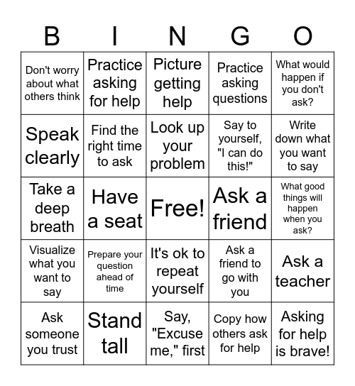 Asking For Help (Studies Weekly Well-Being) Bingo Card