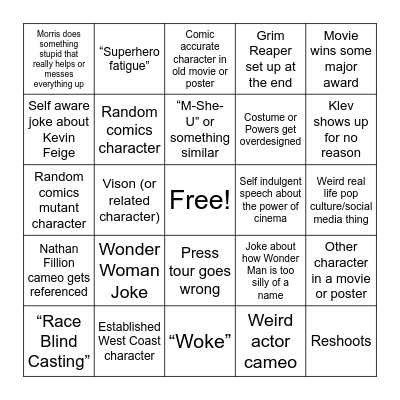 Wonder Man Prediction Bingo! Bingo Card