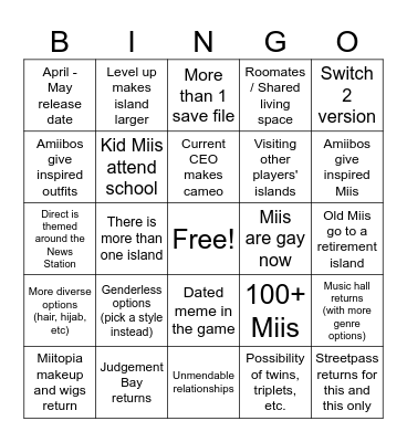 Tomodachi Life LTD Direct BINGO Card
