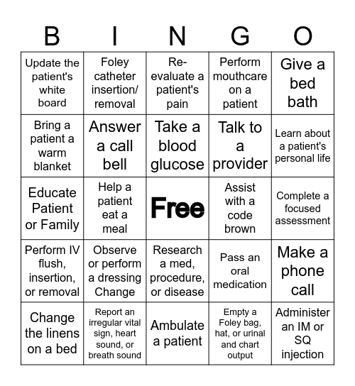 Clinical Bingo Card