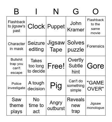 Saw Bingo Card