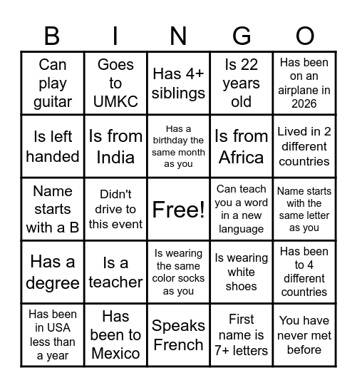Find someone who... Bingo Card