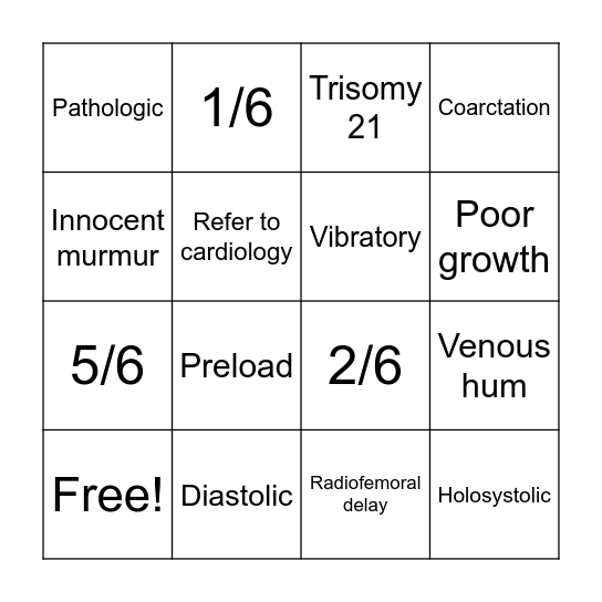 Heart Murmurs Bingo Card