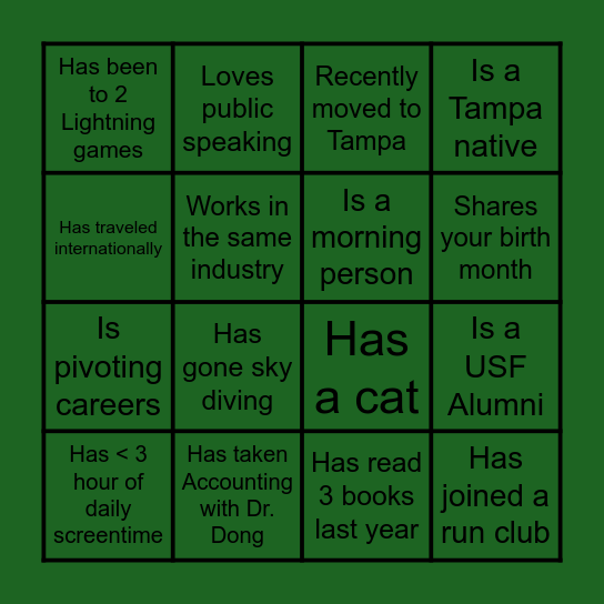 MBA Mixer BINGO Card