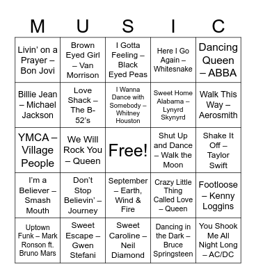 ROUND 1: Classic Crowd Warm-Up Bingo Card