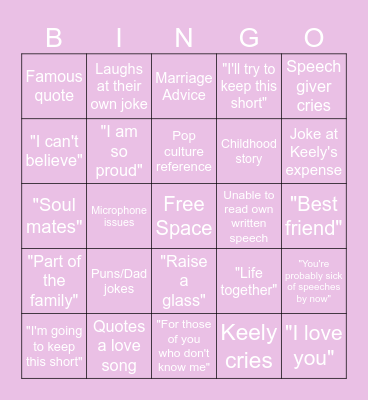 BINGO: Wedding Speech Edition Bingo Card