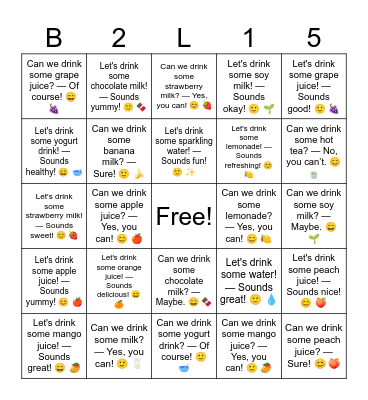B2 L15 Can we drink some water? — Of course! 😄 💧 Bingo Card