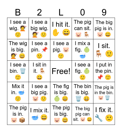 B2 L9 The pig can sit. 🐷 🪑 Bingo Card