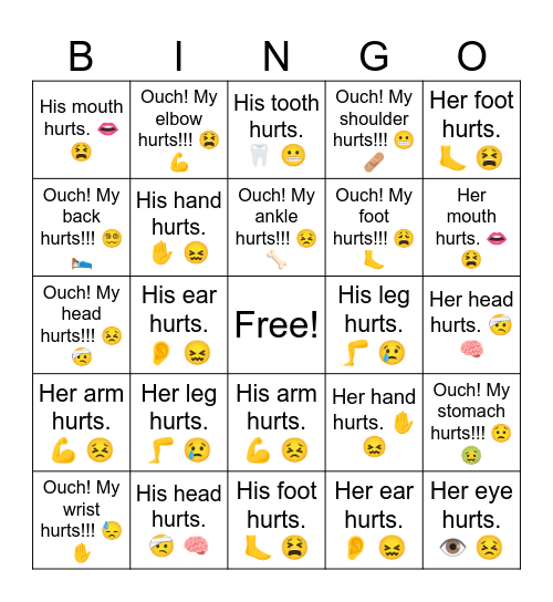 B2 L17 Her tooth hurts. 🦷 😬 Bingo Card