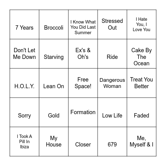 2026, The New 2016 Bingo Card