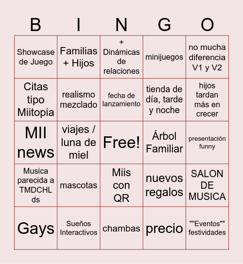 Tomodachi Direct Bingo Card