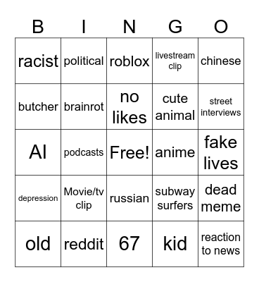 instagram Bingo Card