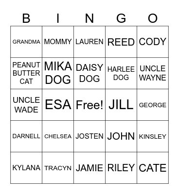 Family and friends Bingo Card