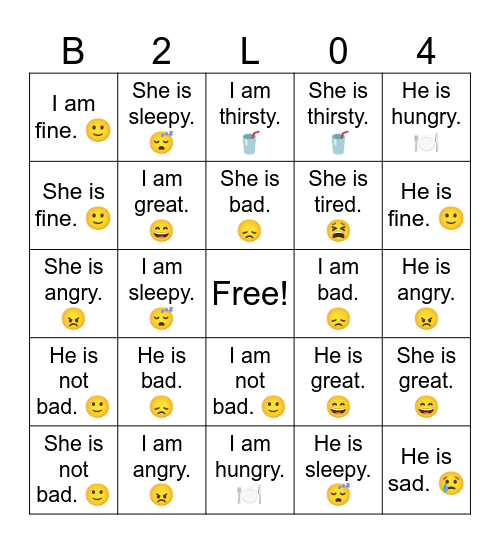 B2 L4 She is sleepy. 😴 Bingo Card