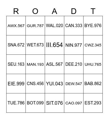License Plate Bingo 5x5 Bingo Card