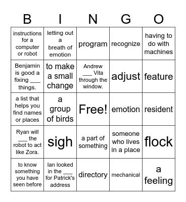 A  Robot's Smile Bingo Card