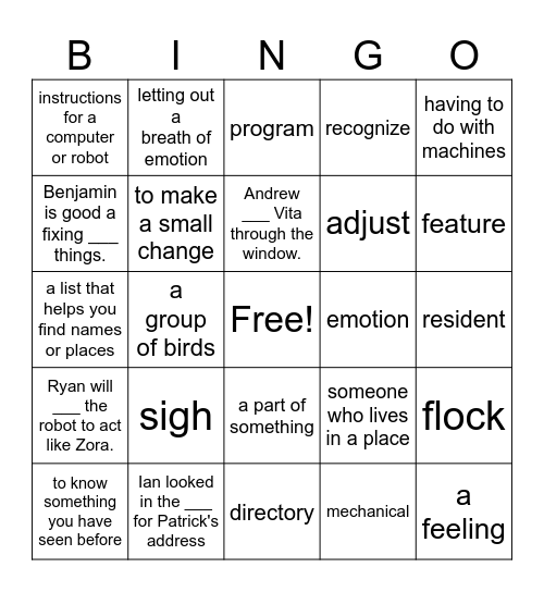 A  Robot's Smile Bingo Card