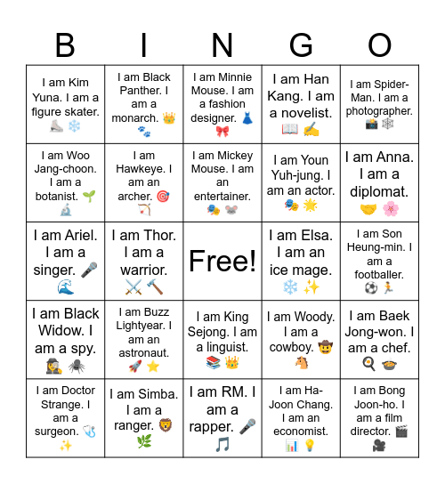 B10 L4 I am Han Kang. I am a novelist. 📖 ✍️ Bingo Card