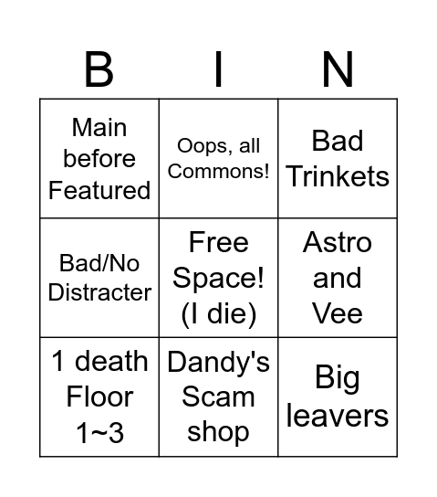 Dandy's World Shorts Bingo Card