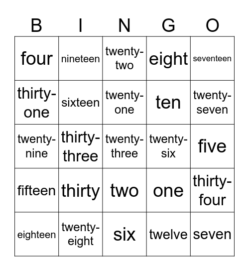 Counting Bingo Card