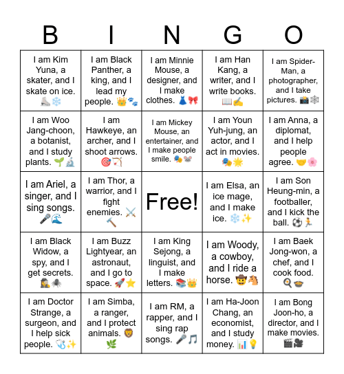 B10 L8 I am Han Kang, a writer, and I write books. 📖✍️ Bingo Card