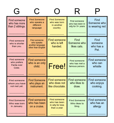 Find Someone Who... Bingo Card