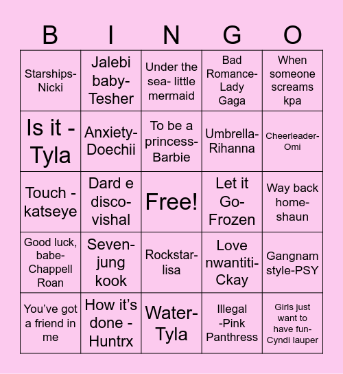 Musical Bingo Card