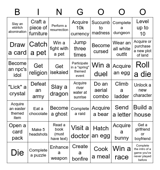 Any Game Bingo Card