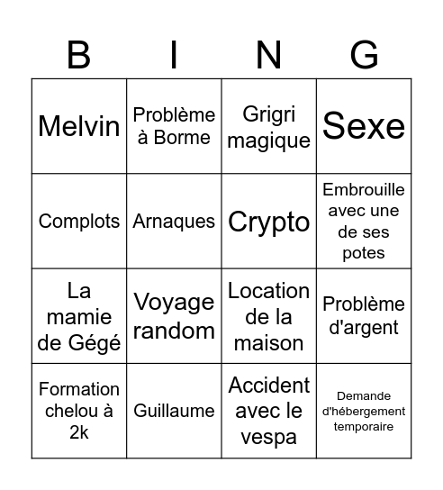 Le Bingo de la maman de Gégé Bingo Card