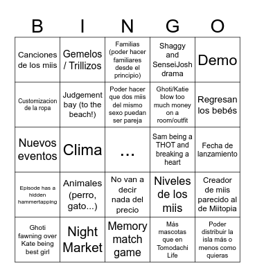 Ghoti Tomodachi Life Bingo Card
