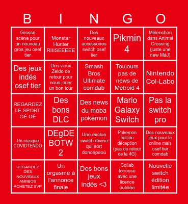 NINTENDO BINGO Card